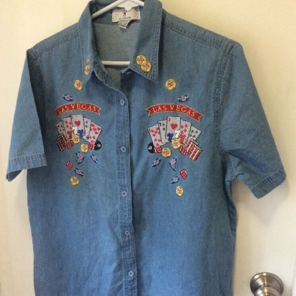 Chambray Jean shirt Las Vegas embroidered Dice - Picture 1 of 5